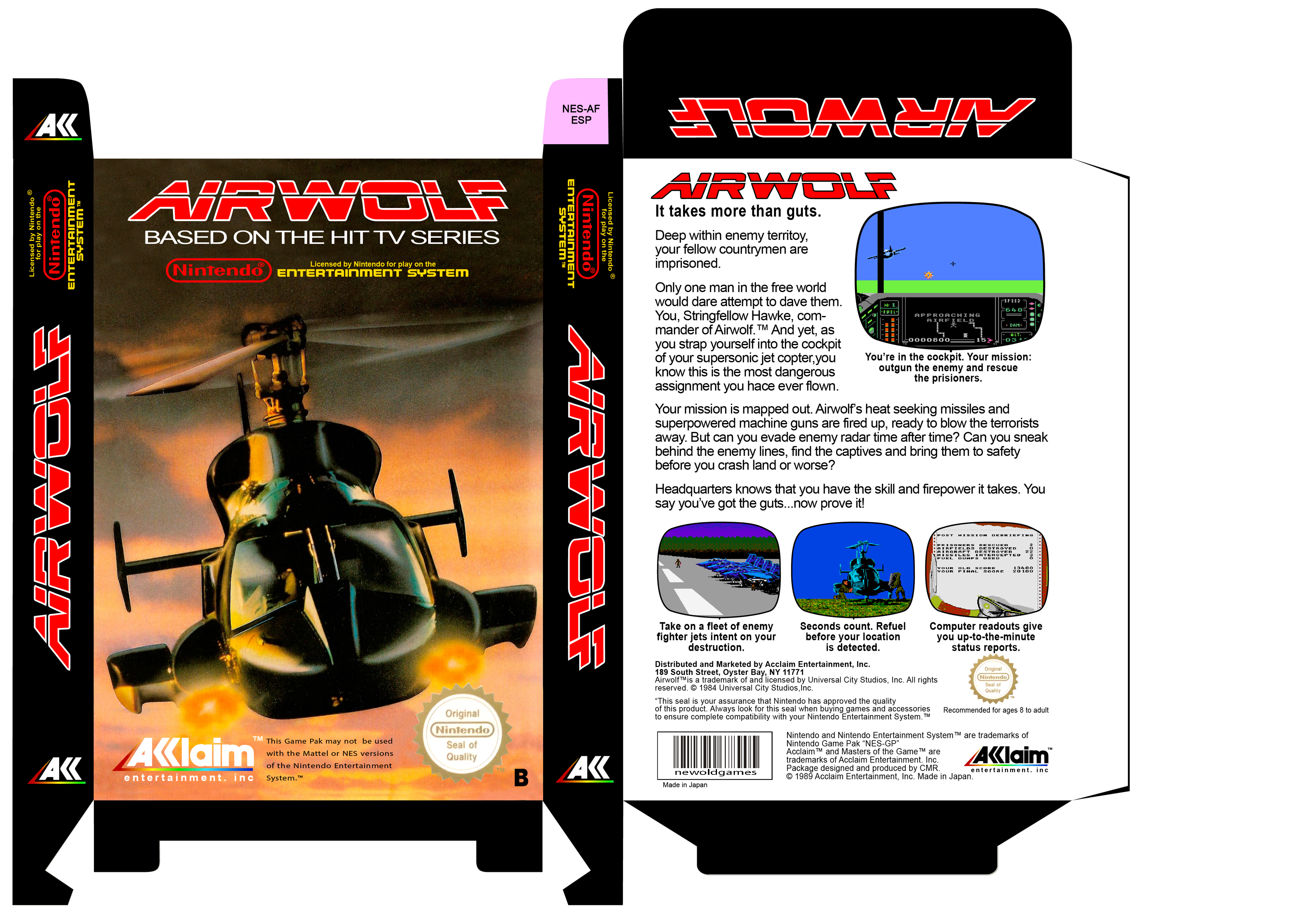 airwolf pal esp nintendo 8 bit caja box
