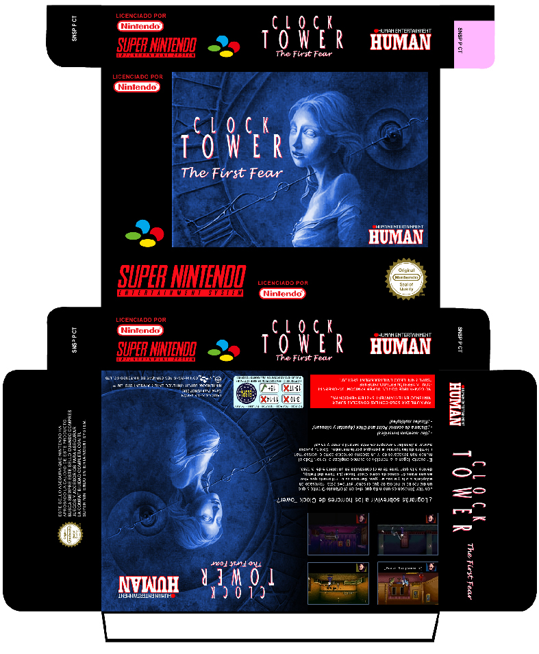 CLOCK TOWER SNES CUSTOM PAL ESPAÑA CAJA PLANTILLA BOX RETRO