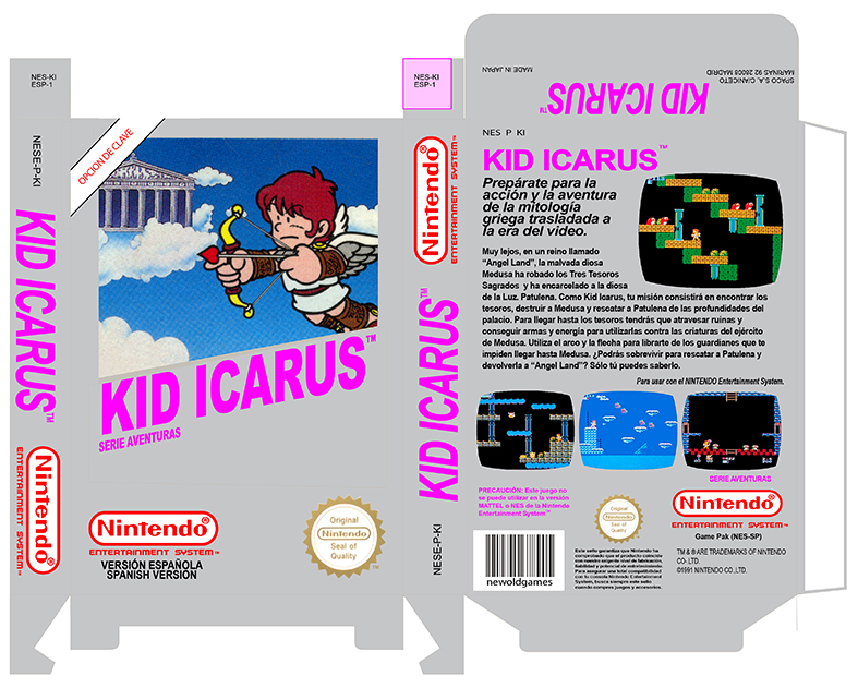 KID ICARUS PAL ESP CAJA BOX PLANTILLA NES RETRO