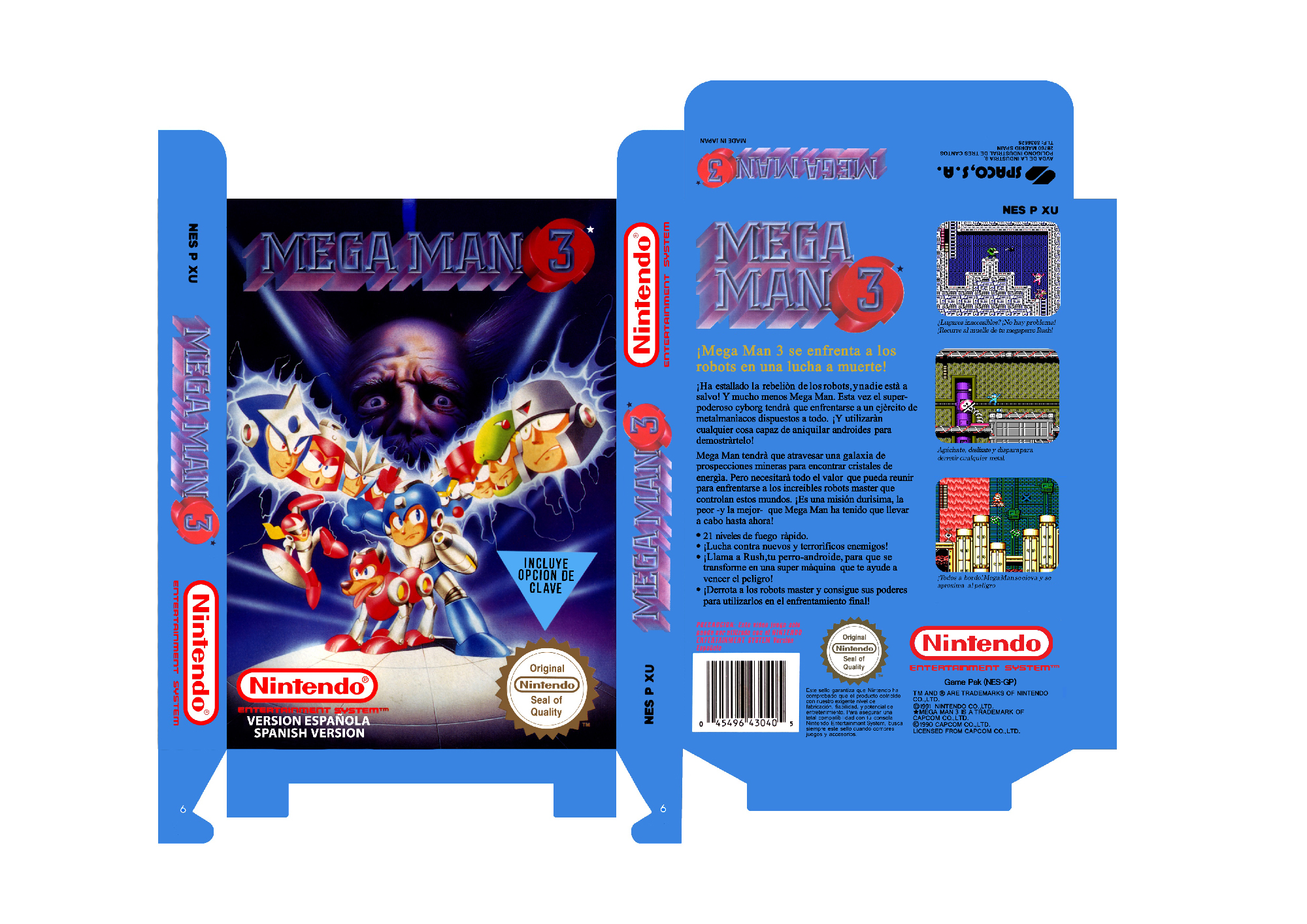 MEGAMAN 3 PAL ESPAÑA BOX PLANTILLA RETRO CAJA