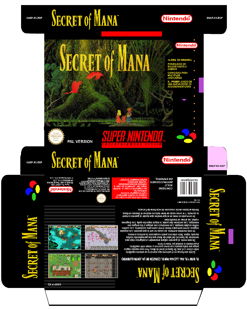 SECRET OF MANA PAL ESPAÑA CAJA BOX PLANTILLA SUPER NINTENDO RETRO