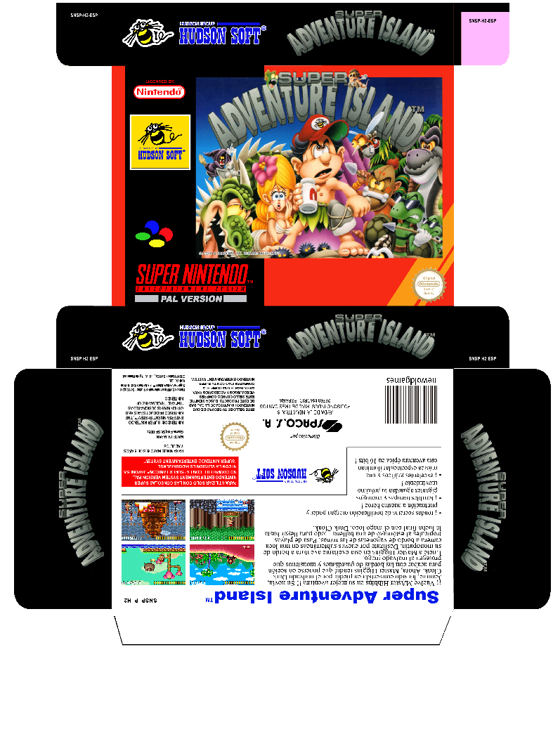 SUPER ADVENTURE ISLAND PAL ESP CAJA BOX PLANTILLA SNES