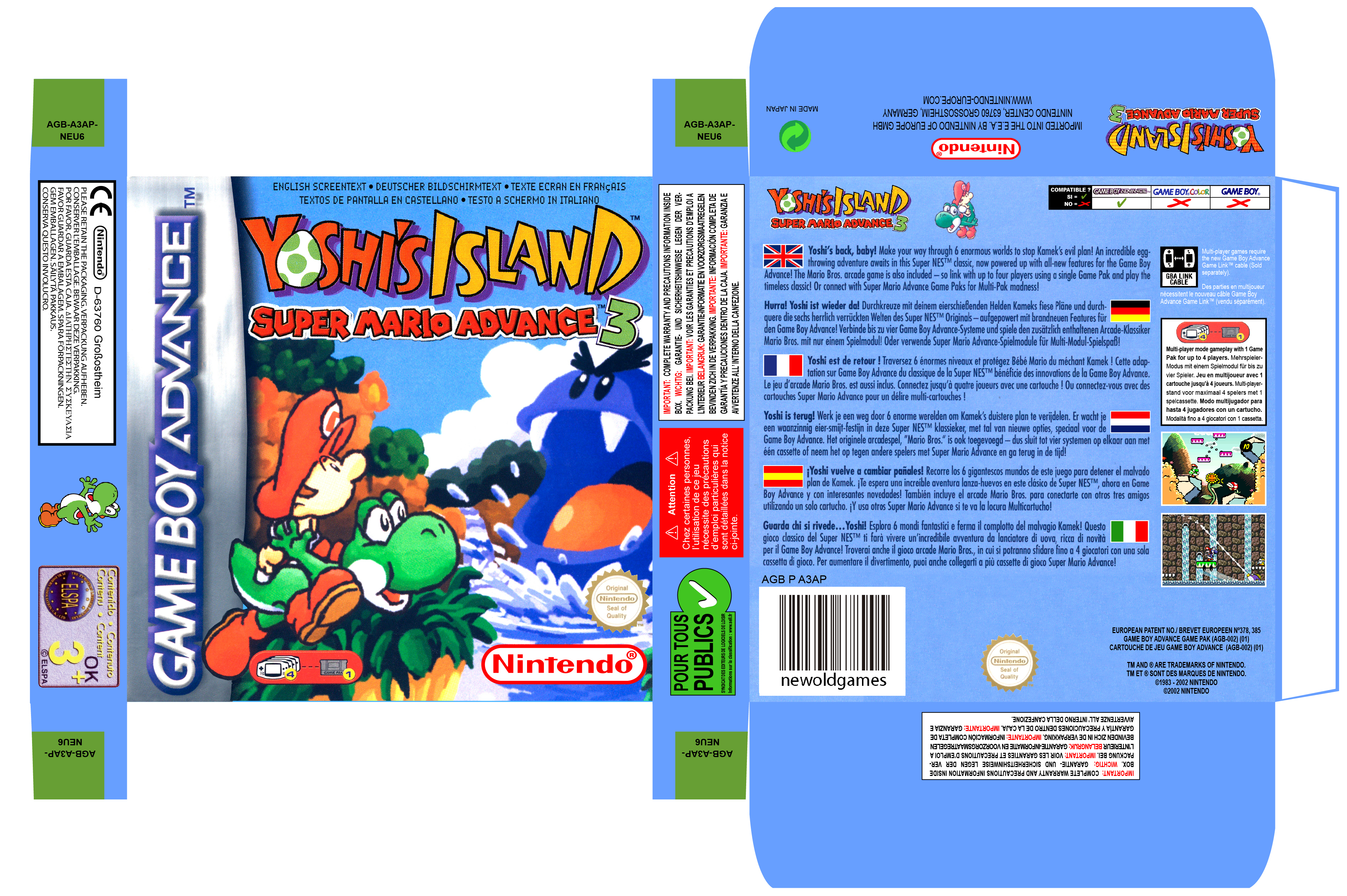 SUPER MARIO ADVANCE 3 YOSHI'S ISLAND GBADVANCE PAL EUR ESP CAJA BOX