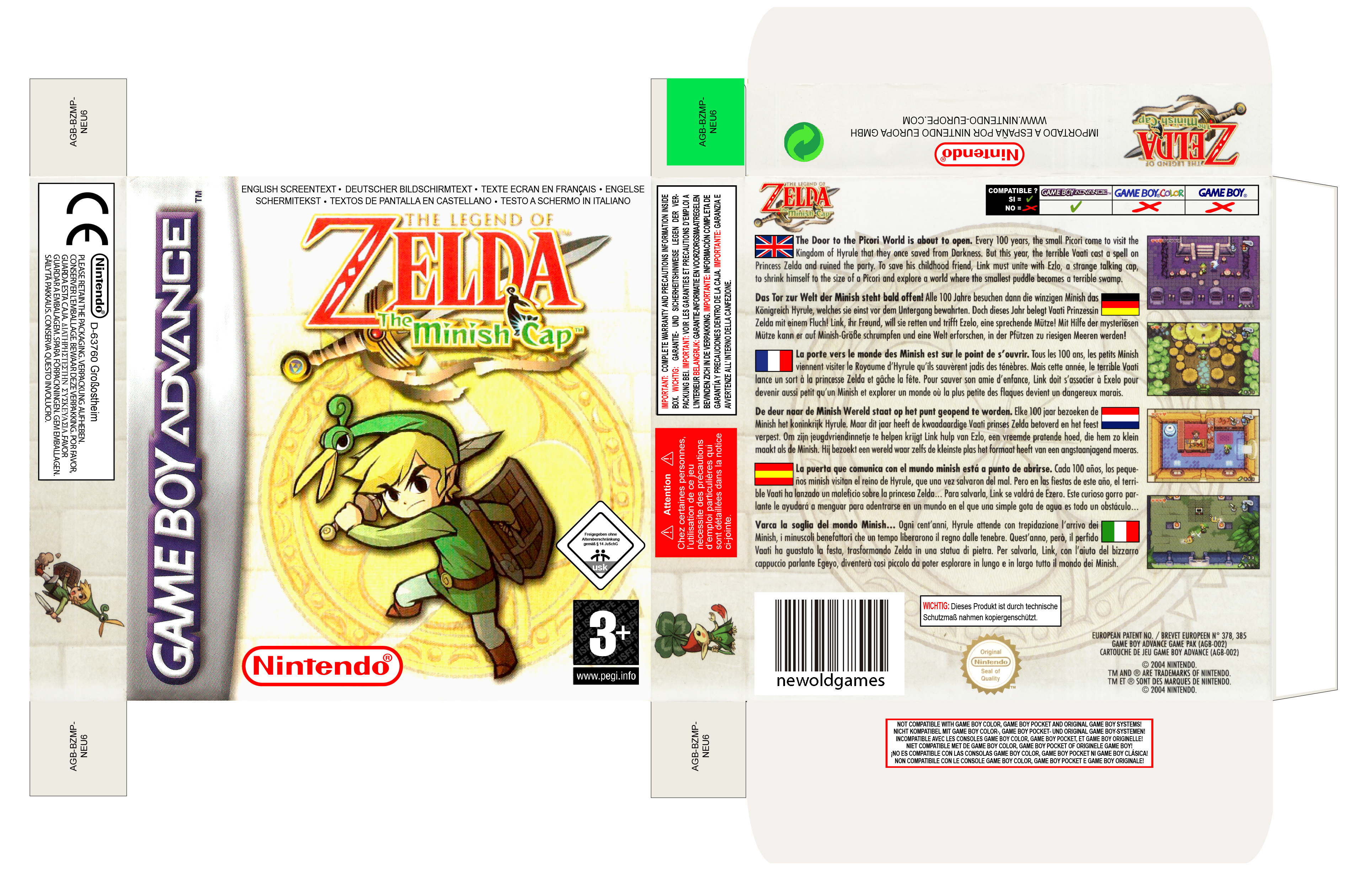 ZELDA MINISH CAP GAME BOY ADVANCE PAL EUR ESP CAJA BOX