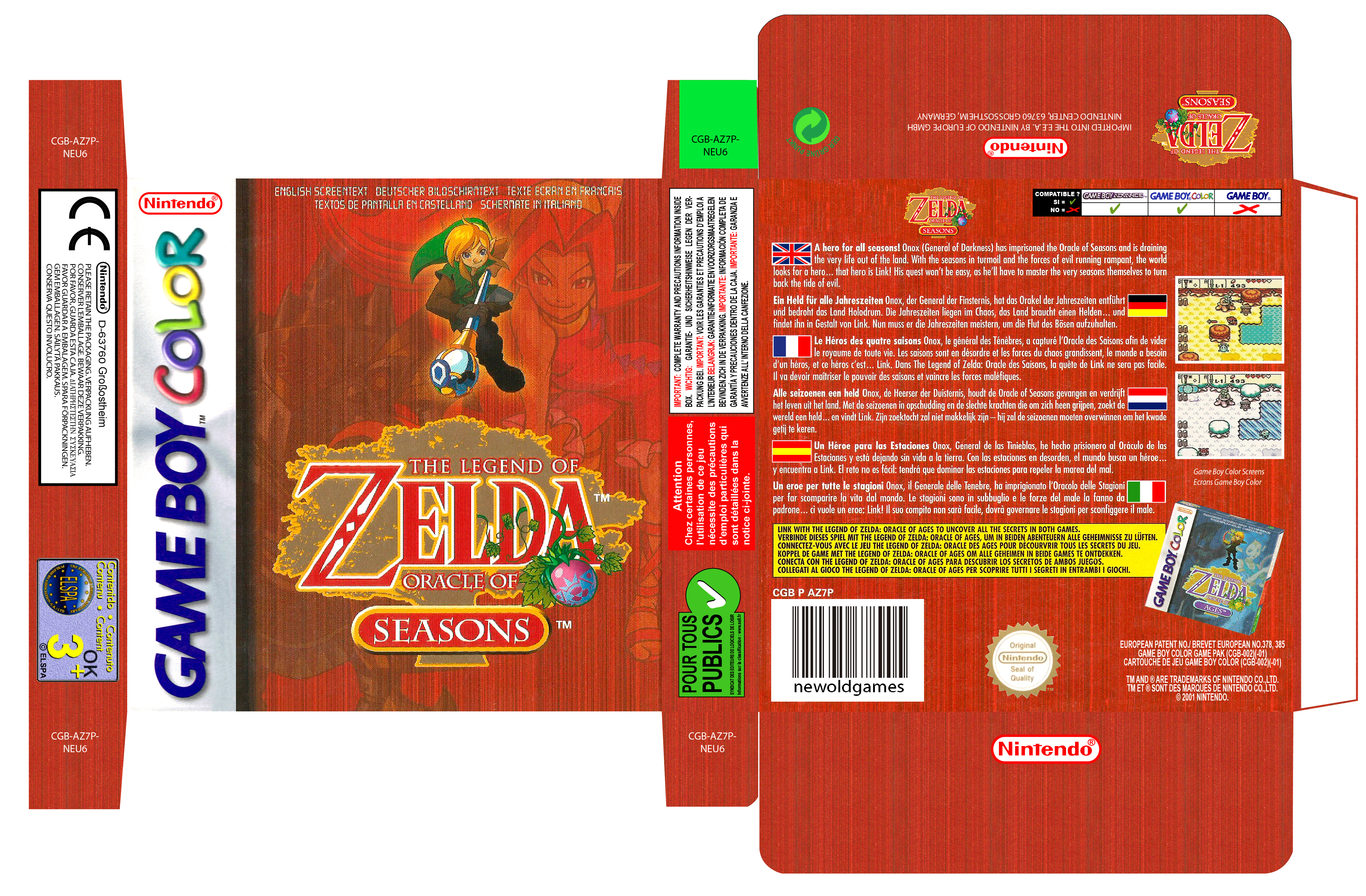 ZELDA ORACLE OF SEASONS PAL EUR BOX CAJA